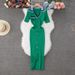 Women's Clothing Skirt Contrast Color Polo Collar Single Breasted Long Skirt Slim Fit Knitted Dress_ecoleips.com