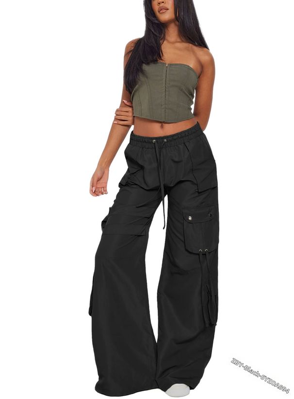 Retro High-Waisted Wide Leg Pants Women's Loose Fitting Casual Cargo Trousers With Pockets Spring/Autumn Regular Size_ecoleips.com
