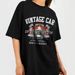 Women's Casual Black T-Shirt round Neck Short Sleeve Cotton Polyester Loose Fit Sporty Top with Car Print European American Style_ecoleips.com