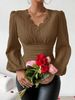 Elegant V-Neck Lace Trim Blouse For Women - Long Sleeve Floral Lace Patchwork Shirt, Breathable Polyester, Slim Fit, Spring & Autumn Essential_ecoleips.com