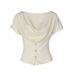 Women's Slim Fit Short Sleeve T-Shirt With Draped Neckline - Trendy Cropped Top For Streetwear & Casual Wear_ecoleips.com