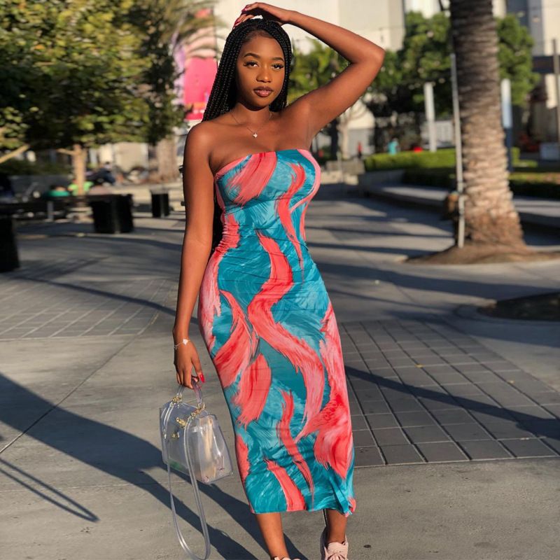 Plus Size Women's Tie Dye Off Shoulder Dress Spring Summer Colorful Strapless Elegant Stylish_ecoleips.com