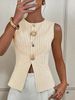 Aria Basics Aria Basics 2025 New Women's Fashion European And American Single-Breasted Coat Elegant Striped Round Neck Button Vest Top_ecoleips.com