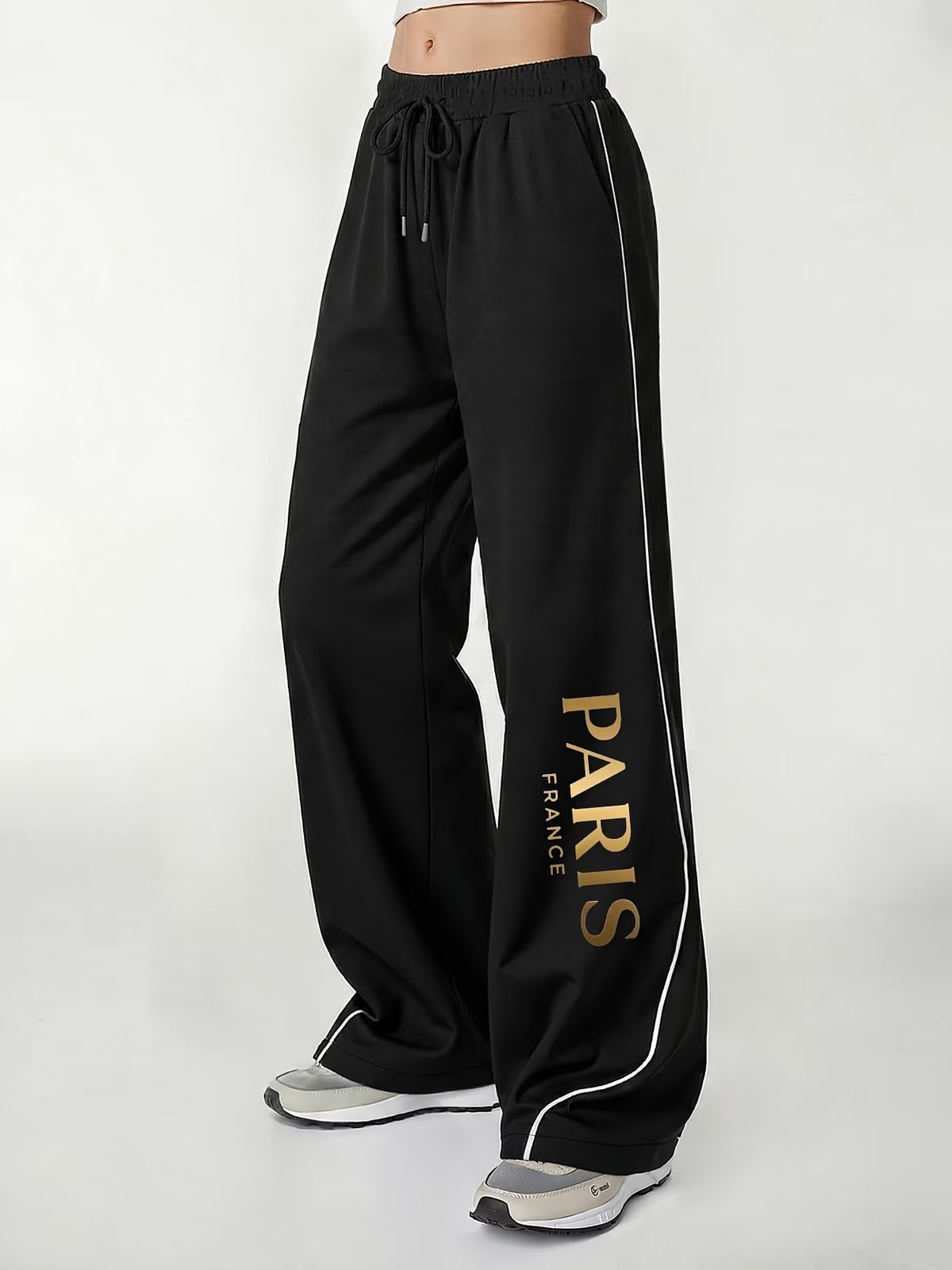 Women's Elegant High-End Wide Leg Pants Spring/Summer Fashion Parisian Commuter English Pattern Print Casual Formal Polyester_ecoleips.com