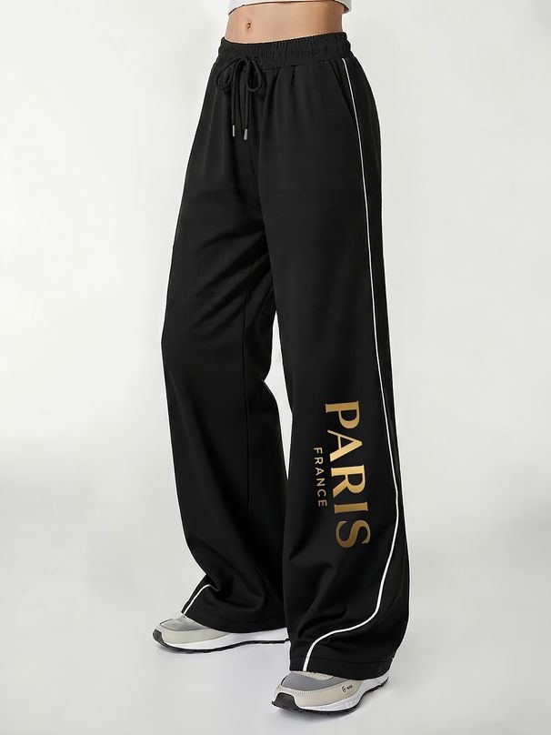 Women's Elegant High-End Wide Leg Pants Spring/Summer Fashion Parisian Commuter English Pattern Print Casual Formal Polyester_ecoleips.com