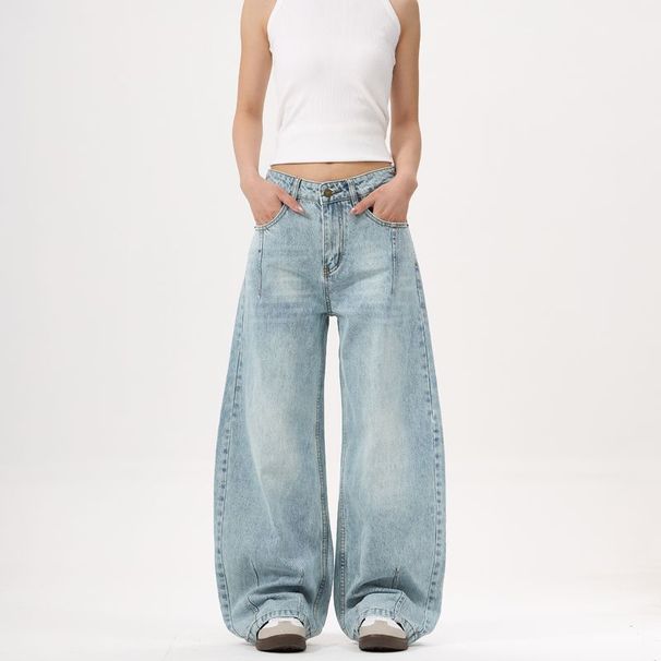 Women's Clothing High Street Baggy Jeans Slub Scimitar Jeans Unisex Wide Leg Pants Loose Profile_ecoleips.com