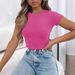 Summer Casual Plain-Colored Short Top With Round Neckline And Cotton Fabric, Designed For Women_ecoleips.com