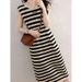 Korean Version Color-Block Striped Knitted Sleeveless Vest Dress For Women, Summer Loose Slim Ice Silk Straight Mid-Leng_ecoleips.com