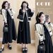 Maternity Wear 2025 Autumn New Korean Version Fashion Long-sleeved Color Matching Top Jacket Thin Vest Dress Two-piece Set_ecoleips.com