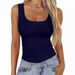 Women's Square Neck Ribbed Casual T Shirt Sleeveless Elastic Slim Fit Basic Vest Women's Tops_ecoleips.com