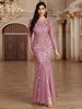 Women's Clothing Long Sleeved Round Neck Back Zipper Fishtail Skirt Banquet Evening Dress Female Spot_ecoleips.com