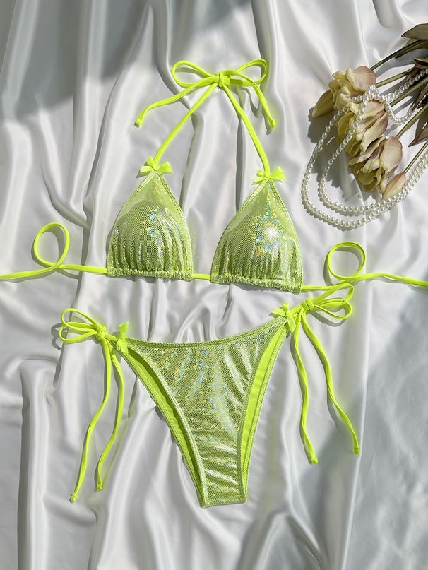 Women's Clothing Sexy Solid Color Bow Bikini Bikini Women's Beach Vacation_ecoleips.com