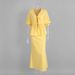 Cross-Border V-Neck European And American 2025 Summer New Ruffled Short Sleeve Half-Length Skirt Set_ecoleips.com