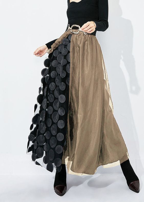 Women's Clothing Fashion Elegant Mesh Splicing Elastic Waist Large Size Long Skirt_ecoleips.com