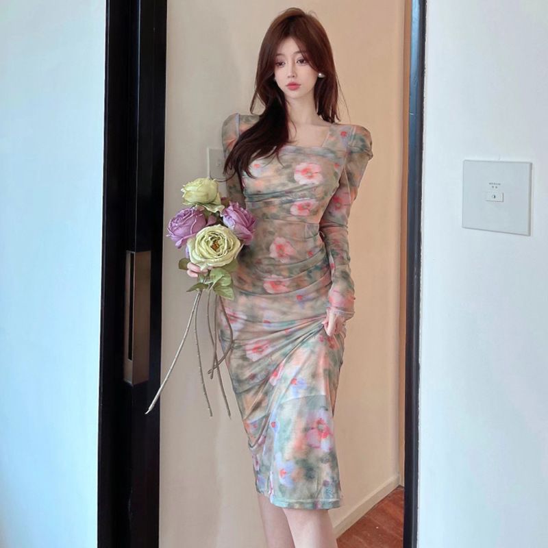 3095 European, American, And Southeat Aian Foreign Trade Wholeale 2026 Women' Elegant Floral Lim-fit Lit Midi_ecoleips.com