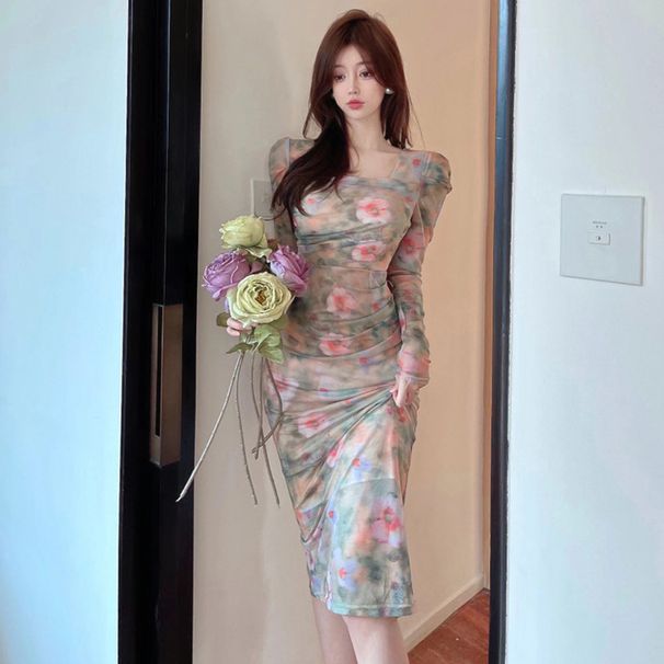 3095 European, American, And Southeat Aian Foreign Trade Wholeale 2026 Women' Elegant Floral Lim-fit Lit Midi_ecoleips.com