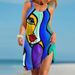 New Beach Dress Sleeveless Elegant For Women Fashion Summer Mini Strap Beach Dress Ladies Face 3d Print Dresses Bohemian Party_ecoleips.com
