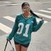 Women's Digital Printed Long Sleeve T-Shirt Color Block V-Neck Pullover Loose Fit American Style Top_ecoleips.com