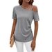 Women's Summer One Shoulder T-Shirt Short Sleeved Halter Top European American Style Revealing Collarbone Irregular Fit_ecoleips.com
