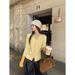 Goose Yellow Unique Patchwork Knit Cardigan Women, New Slim Fit Slimming Sweet Spicy Stunning Long Sleeve Coat For_ecoleips.com