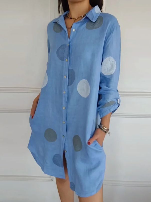 Women's V-Neck Floral Print Shirt Dress, Long Sleeve Linen Blend Button Down Maxi Dress For Casual Elegance_ecoleips.com