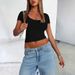 Spring European And American Cross-border Women's Clothing Sexy Hot Girl Short-sleeve Fashion New Square-neck Slim-fit_ecoleips.com
