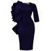 D608 Cross-Border European American Fashion Women's Dress With Round Neck, Elegant Three-Quarter Sleeves, Ruffled_ecoleips.com