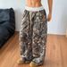 Women's Fashion Casual Elastic Waist Camouflage Print Slim Wide Leg Mopping Pants_ecoleips.com