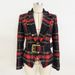 Women's Checkered Tweed Belted Blazer – Slim Fit Spring Jacket With Lapel Collar & Long Sleeves, Office-to-Dinner Elegant Coat_ecoleips.com