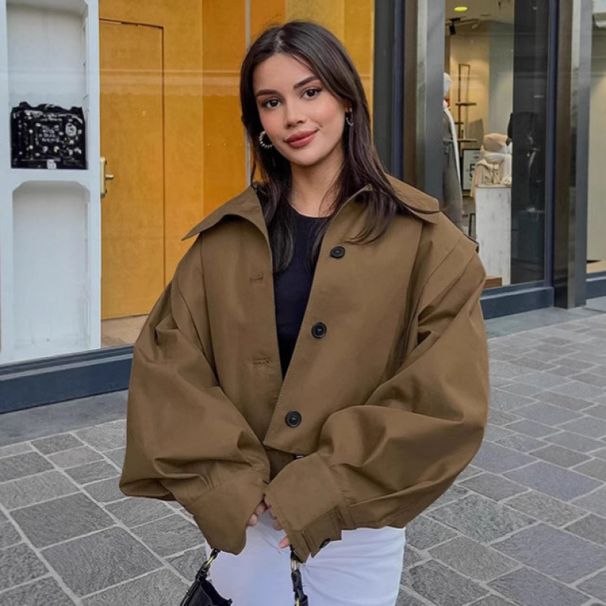 Design Pleated Lapel Jacket Shirt Women's Autumn Maillard Loose Long Sleeve Jacket Women's Clothing_ecoleips.com