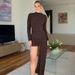 Women's 2025 Autumn New Fashion Slim Fit Round Neck Gathered Bodycon Ribbon Long Sleeve Dress Wholesale_ecoleips.com