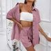 European And American Cross-Border Fashion Shorts Two-Piece Solid Color Shirt Set Casual Loose Short Sleeve_ecoleips.com