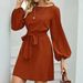 Women's Mid-Length Slimming Pullover Dress High Waist Solid Color Temperament European American Style Casual High Waist Dress_ecoleips.com