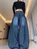 American Retro Dark Blue High-Waisted Straight-Leg Jeans For Women, Autumn And Winter High Street Design, Loose Slimming_ecoleips.com