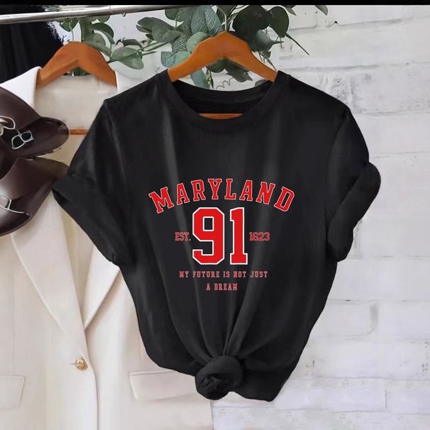 Women's Casual Round Neck Short Sleeve T-Shirt Multi-Color American Style Simple Fashionable Sports Top Solid Printed Loose Fit_ecoleips.com