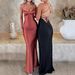 Satin Backless Wrap Dress For Women - Elegant Sexy Strappy Bodycon Evening Gown With High Slit, Formal Party Cocktail Dress_ecoleips.com