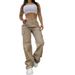 Women's Clothing High Waist Workwear Multi Pocket Wide Leg Trousers_ecoleips.com
