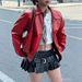Women's Clothing Retro Motorcycle Leather Jacket Temperament Red Plus Size Available New_ecoleips.com