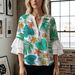European And American Style Digital Print Puff Shirt For Women, Plus Size V-neck Layered Sleeve Spring-summer New_ecoleips.com