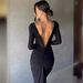 European And American Cross-Border Women's 2025 Autumn New Fashion Sexy V-Neck Slim Pleated Solid Color Long Sleeve_ecoleips.com
