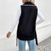 Women's Clothing Casual Slim-Fit Belted Vest Jacket For Women, Notched Collar With Contrast Trim, Long Sleeveless Cardigan Versatile Layering Piece_ecoleips.com