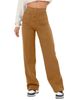 Women's High-Waisted Straight Leg Pants With Multiple Pockets, Stretch Comfort Casual Trousers With Button Closure_ecoleips.com