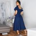 Women's Denim Long Dress U-Neck Short Sleeve Spring/Autumn Summer New Style Elastic Fit Casual Dress_ecoleips.com