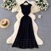 Beaded Hollow Out Women's Dress American Style Round Neck Slim Fit Waist Short Sleeve Summer Knit Dress_ecoleips.com