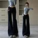 Black Micro-flare Jeans For Women, 2025 Spring And Autumn New Style, High-waisted, Slimming, Stretchy, Plus-size,_ecoleips.com