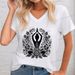 Women's Yoga Floral Shirt Design Graphic Short Sleeve Tee Casual Yoga Lover Gift V-neck Woman T-shirts Yoga Gifts Apparel Tops_ecoleips.com