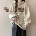 Real Shot Of Embroidered Letter Hooded Sweatshirt For Women, Spring And Autumn Thin Style, Large Size, Loose Fit, Korean_ecoleips.com
