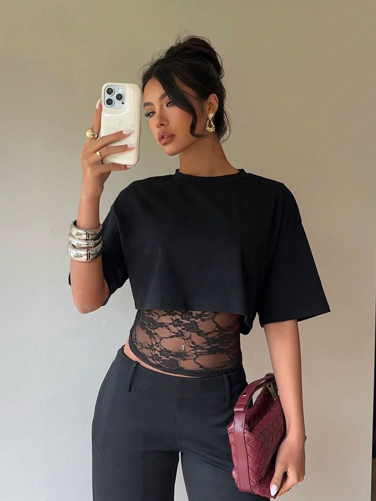 Summer Holiday Two Piece Lace Trimmed Slim Fit Hollow Out Sexy Short Sleeved Women's T Shirt Top_ecoleips.com