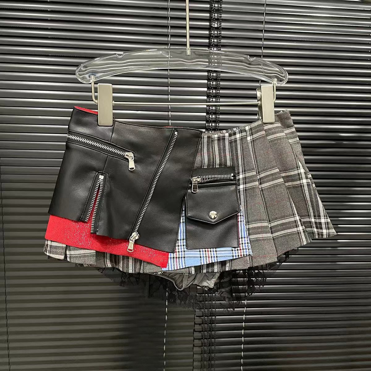 Verve Summer New Patchwork Design Sense Short For Women Modern Punk Niche Pleated Midi Skirt_ecoleips.com