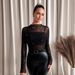 K New Small Stand Up Collar Long Sleeved Mesh Sand Transparent Rhinestone Decorative T-shirt Top For Women_ecoleips.com